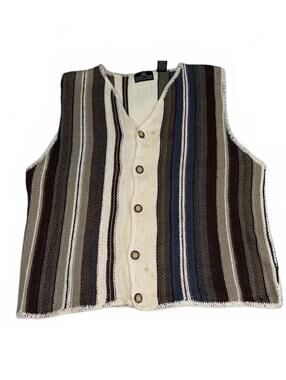 Vintage 90's Structure Striped Knit Button-Up Vest